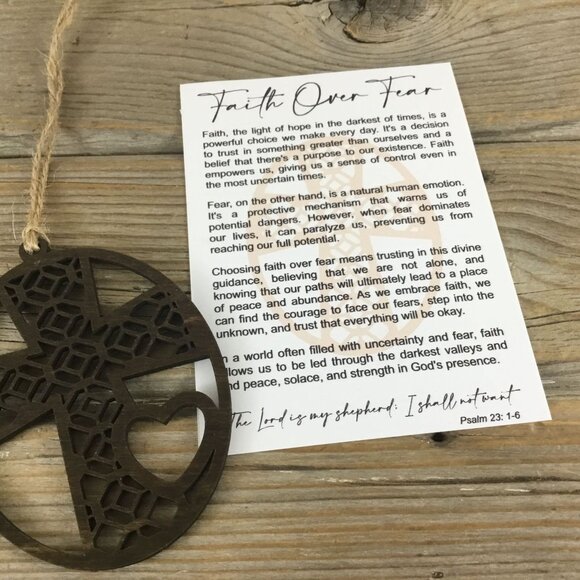 Wood Cross Faith over Fear Story Card Ornament - Picture 3 of 6